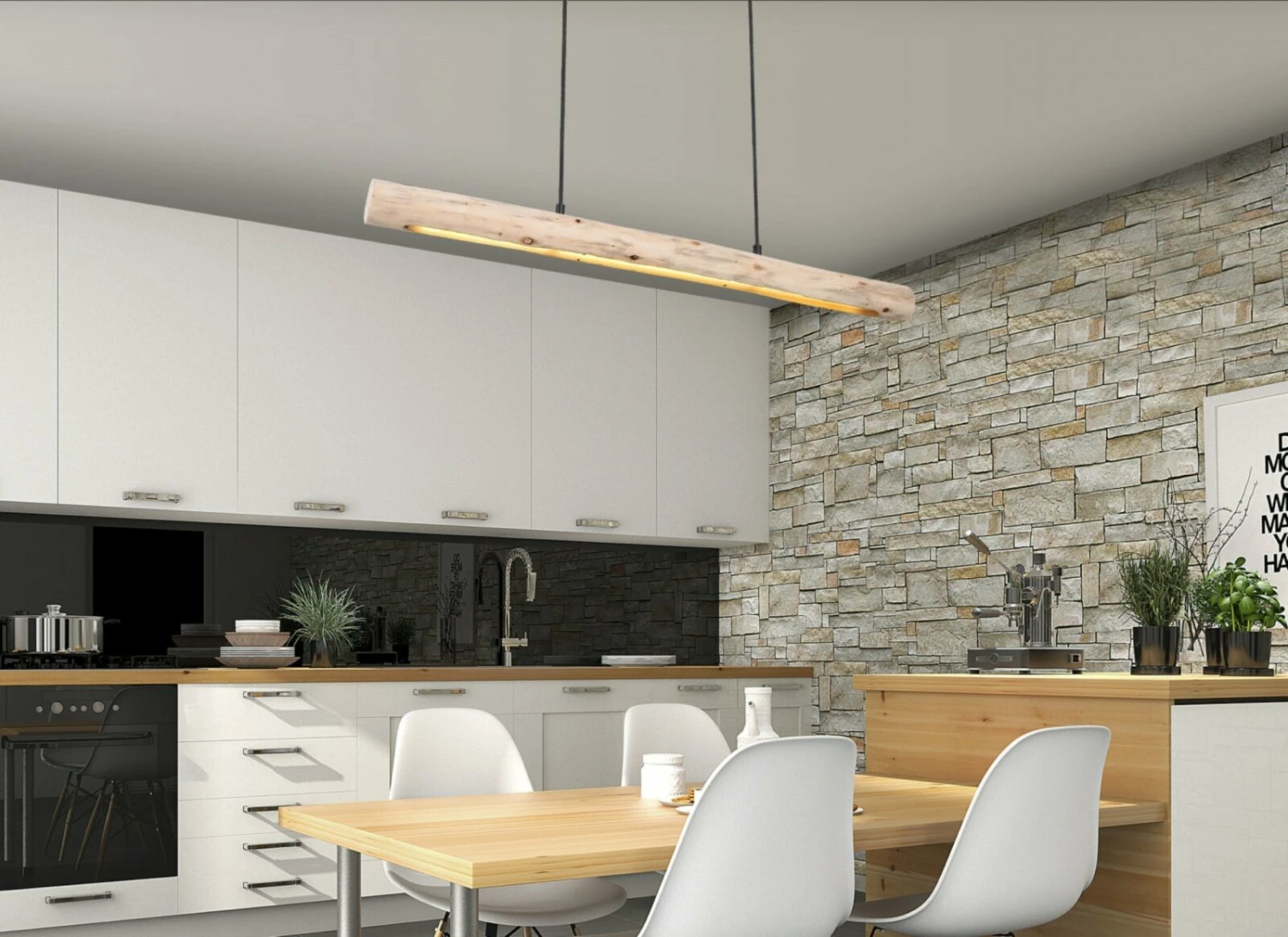 LED-HĂ€ngeleuchte - holzfarben-schwarz - 150 cm â Bild 2