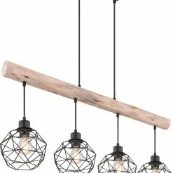 Hängeleuchte - holzfarben-schwarz - 85 cm - 4-flammig
