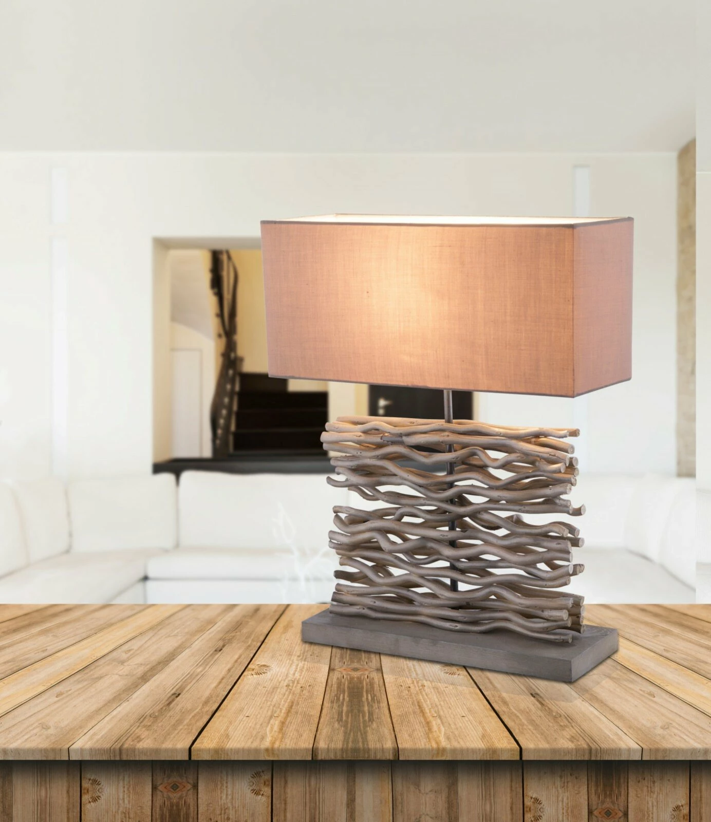 Tischlampe - grau - Holz-Textil - 50 cm hoch – Bild 2