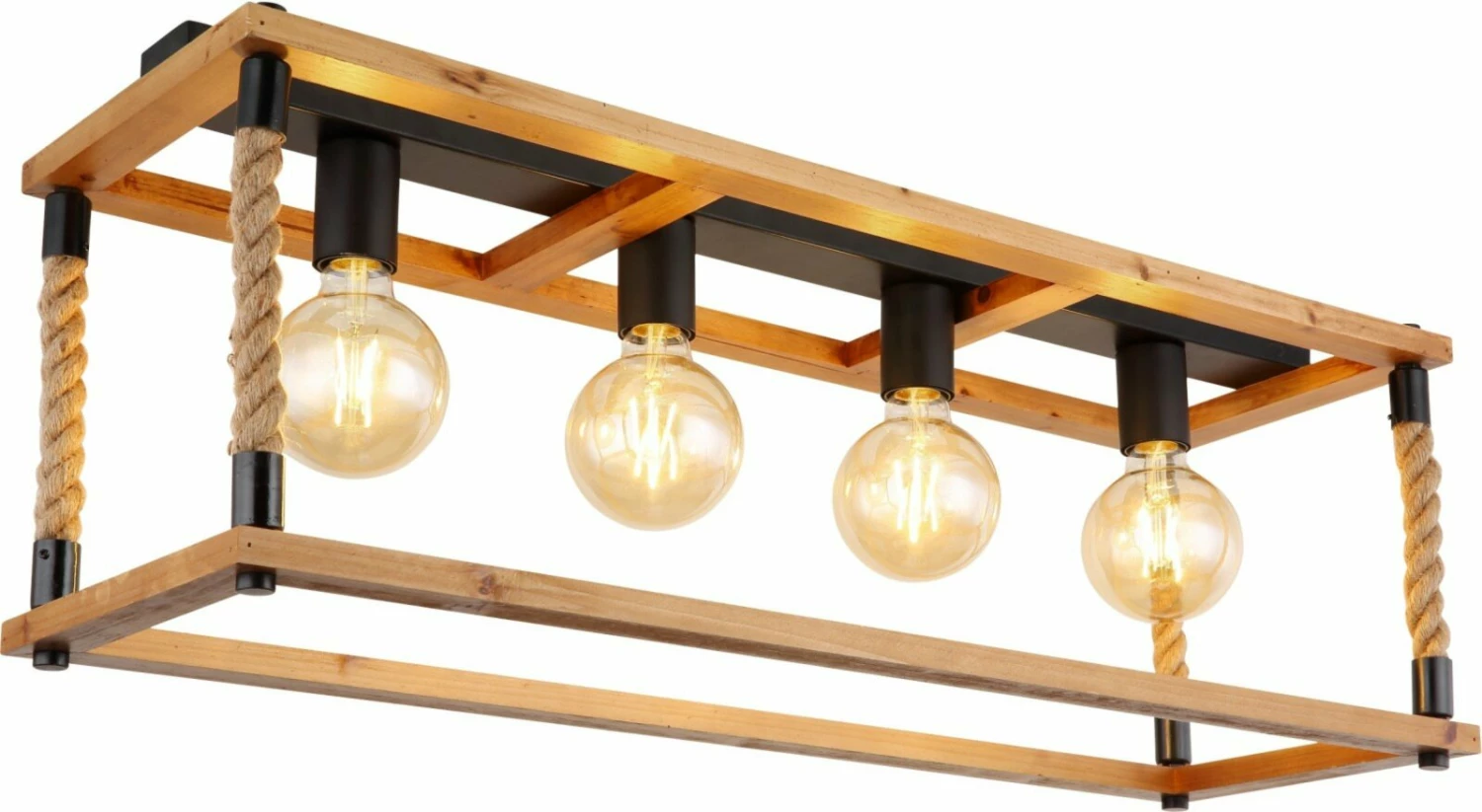 Deckenlampe - schwarz-natur - Hanfseiloptik - 4-flammig