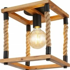 Deckenlampe - schwarz-natur - Hanfseiloptik - 29 cm