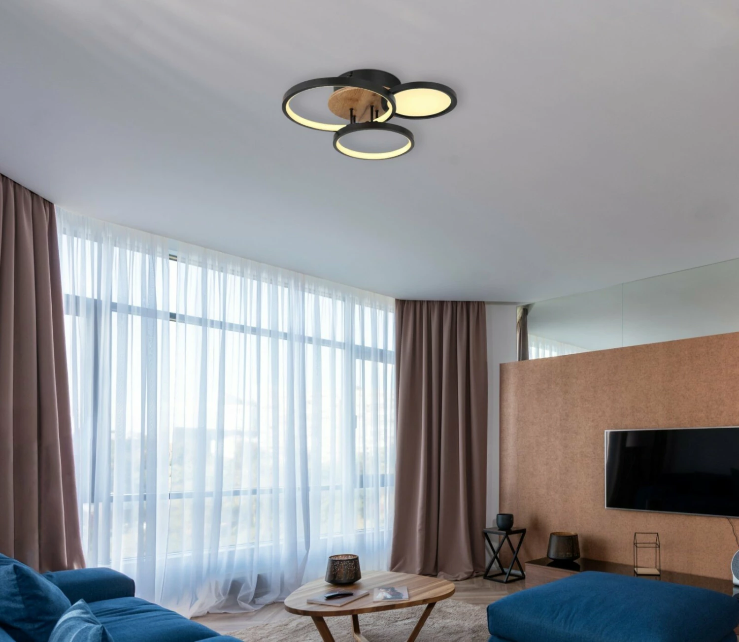 LED-Deckenleuchte - schwarz-holzfarben - 38 cm – Bild 2