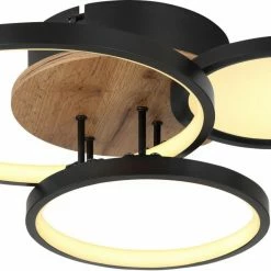 LED-Deckenleuchte - schwarz-holzfarben - 38 cm