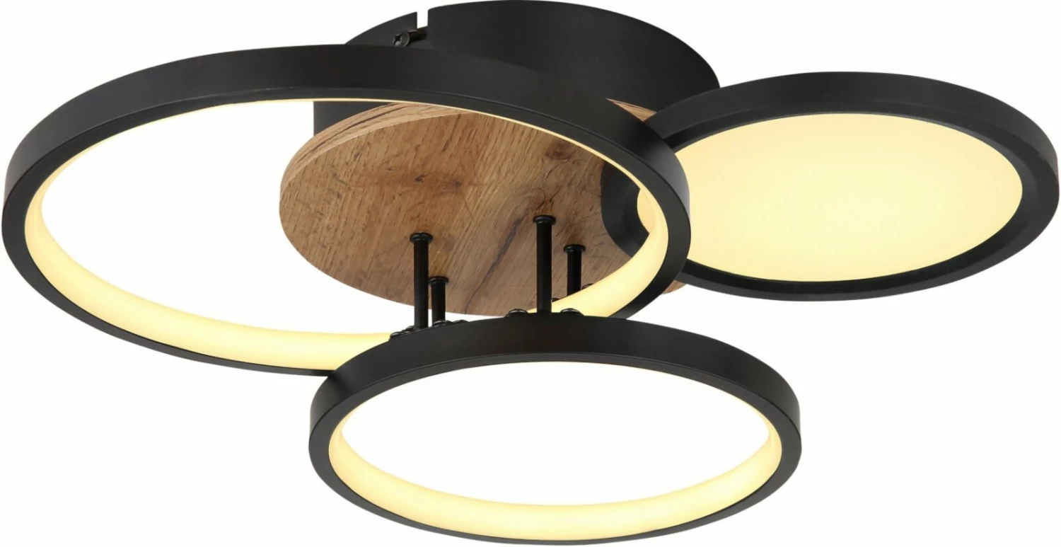LED-Deckenleuchte - schwarz-holzfarben - 38 cm