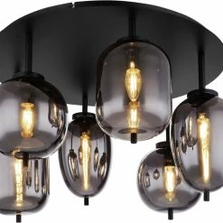 Deckenlampe - schwarz - Metall-Glas - 65 cm breit