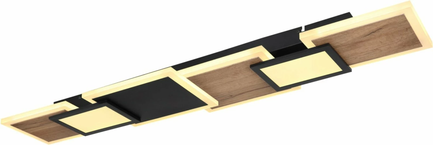 LED-Deckenleuchte - schwarz matt - holzfarben - 106 cm