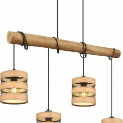 Pendelleuchte - holzfarben-schwarz - Holz - 120 cm