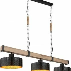 Pendelleuchte - natur-goldfarben-schwarz matt - 110 cm