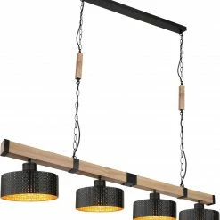 Pendelleuchte - natur-goldfarben-schwarz matt - 140 cm