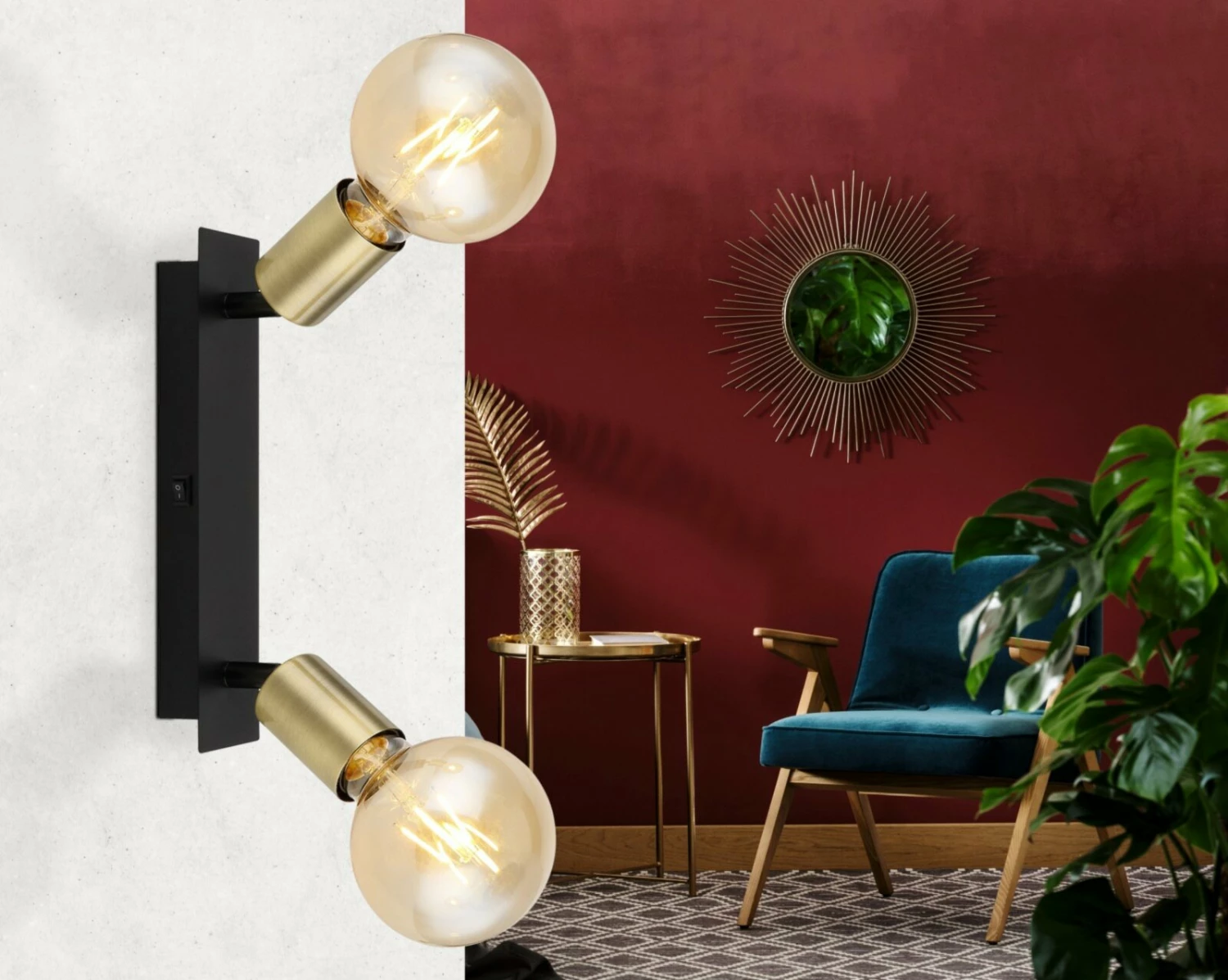 Wandstrahler - Altmessing-schwarz matt - Metall - 25 cm – Bild 2