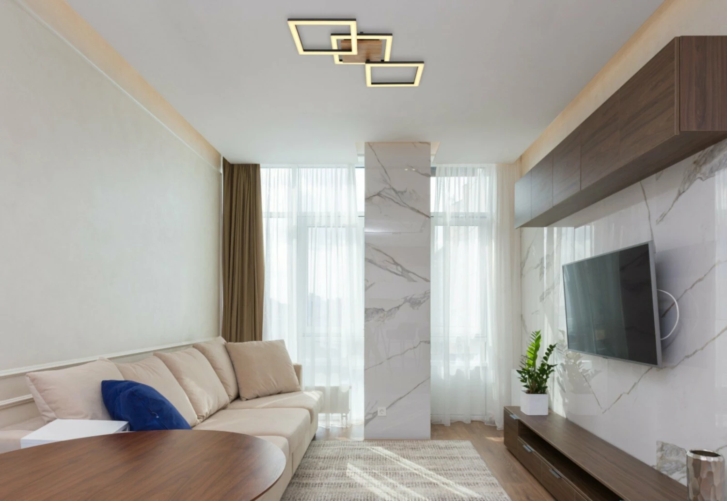 LED-Deckenleuchte - schwarz matt - holzfarben - 66 cm – Bild 2