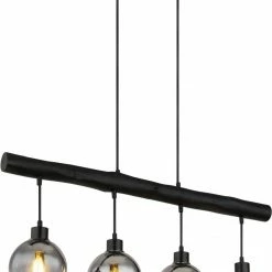 Pendelleuchte - schwarz - matt - Metall-Holz - 120 cm