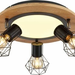 LED-Deckenleuchte - schwarz matt-holzfarben - 4-flammig