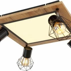 LED-Deckenleuchte - schwarz matt-holzfarben - 5-flammig